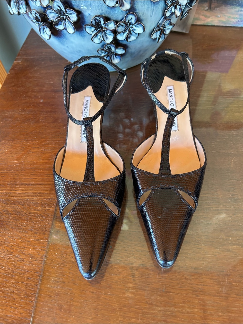Rare Manolo Blahnik Lizard Kitten Heels New wo box